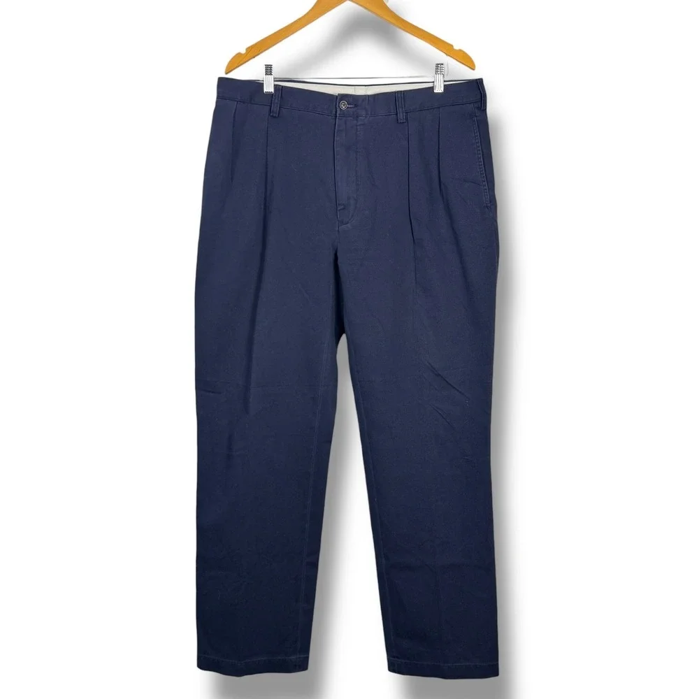 Polo Ralph Lauren Chino Pants Men 38 Navy Blue Pleated Classic Fit Cotton Preppy